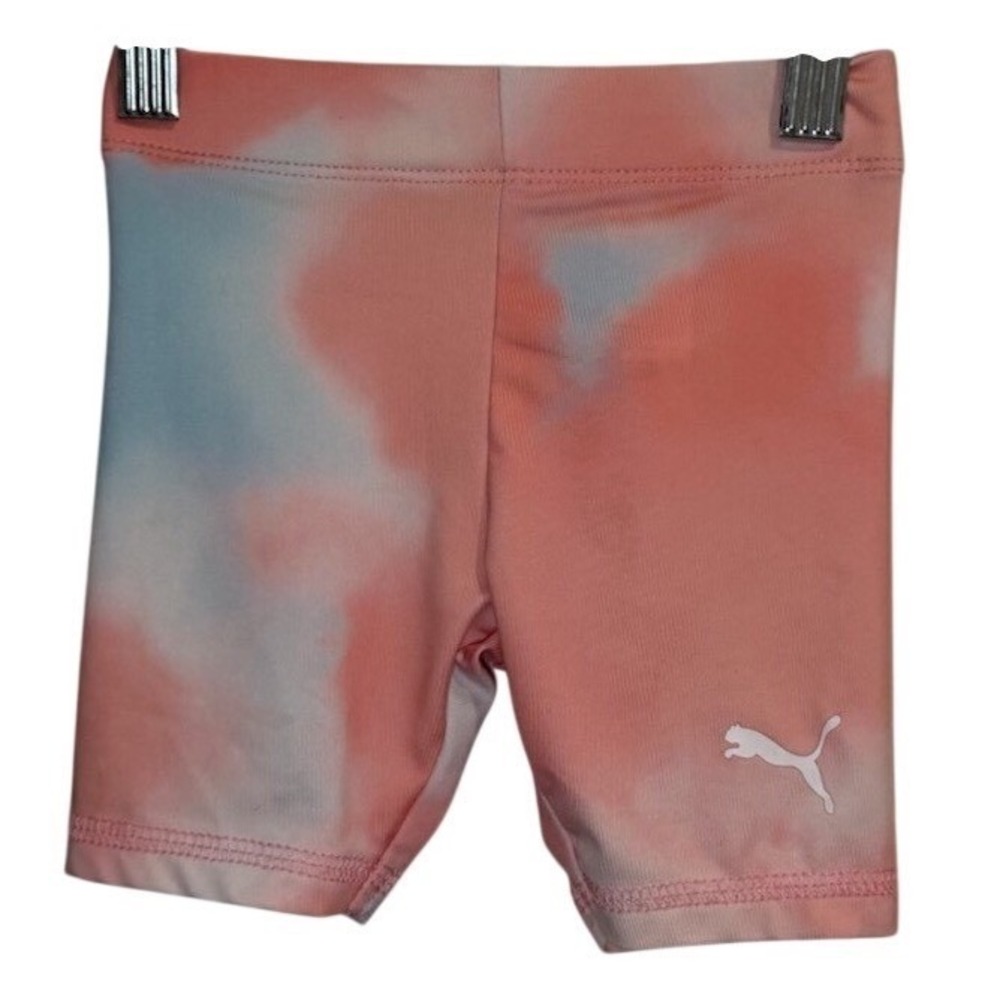 Puma Kids Girls Toddler Tie Dye Athletic Bike Shorts Coral Blue Size 12M Elastic